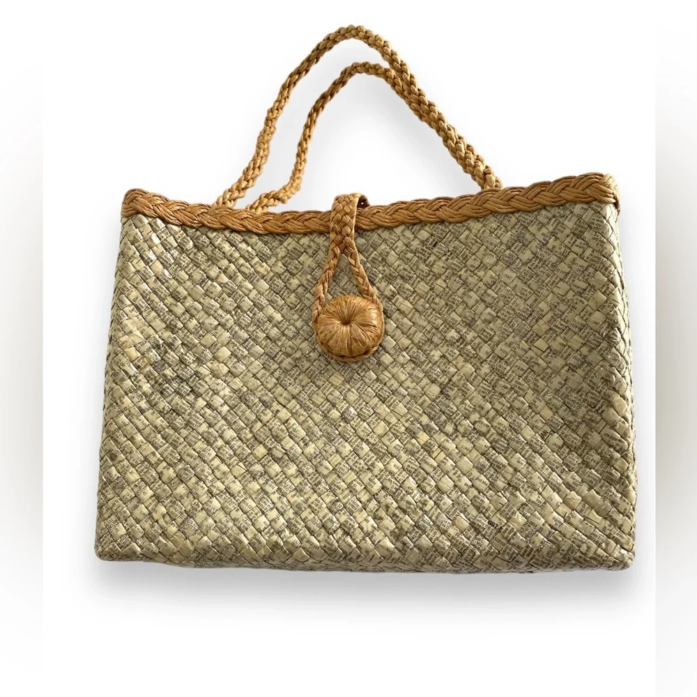 FUJI Eco-Friendly Recycled Material w Straw Shoulder Handbag Zipper Closure Top